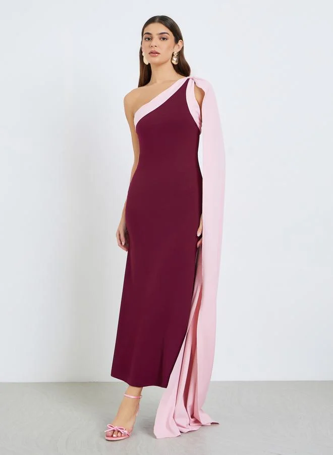 Styli Women Burgundy Cape Detail Mermaid Maxi Dress